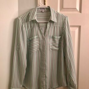Vertical Striped Long Sleeve Blouses
